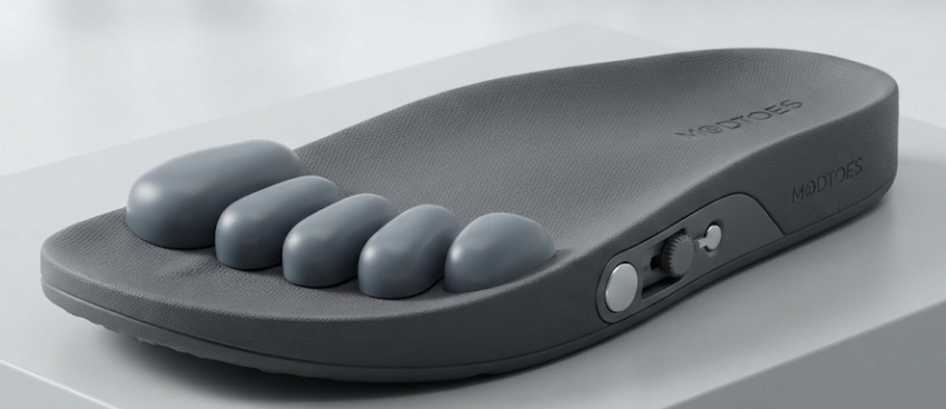 Studio render of rounded toe-spacer pegs on a sole